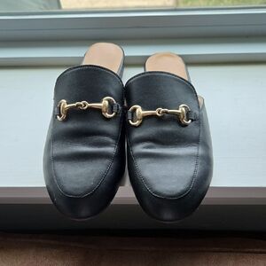 Classic Black Leather Horsebit Backless Loafers